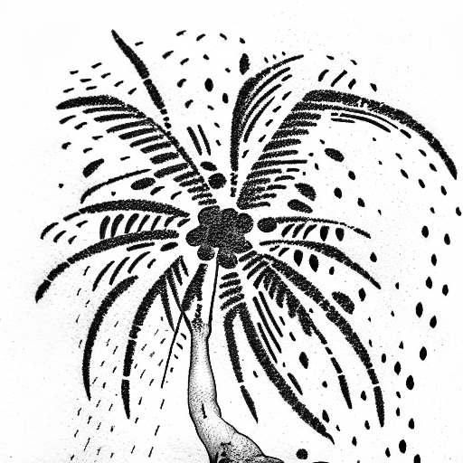 small kid feeling depressed under coconut tree in a beach tattoo design idea