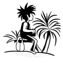sad kid feeling depressed under coconut tree with school bag tattoo design idea