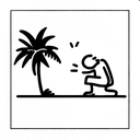 sad kid feeling depressed under coconut tree with school bag tattoo design idea