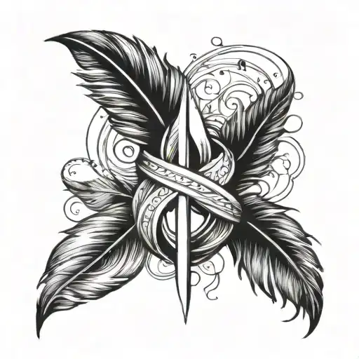 feather infinity symbol intertwined tattoo design idea