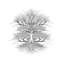 Tree with fractal branches and deep roots. tattoo design idea