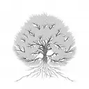 Tree with fractal branches and deep roots. tattoo design idea