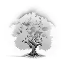 Tree with fractal branches and deep roots. tattoo design idea