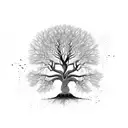 Tree with fractal branches and deep roots. tattoo design idea