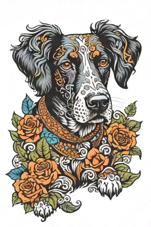 paisley with springer spaniel dog tattoo design idea