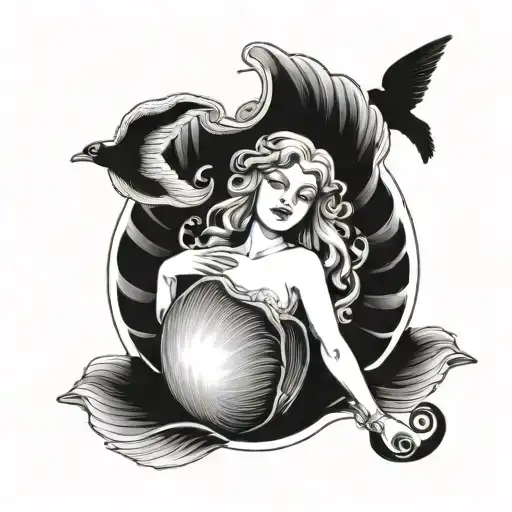 aphrodite inside a shell tattoo design idea