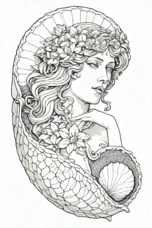 aphrodite inside a shell tattoo design idea