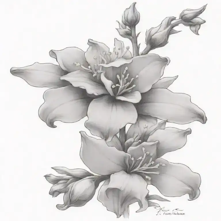 "this to shall pass" on a larkspur flower and stem  tattoo design idea