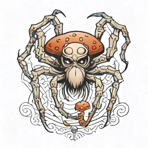 A spider with fangs with a torso of a mushroom shape tattoo design idea
