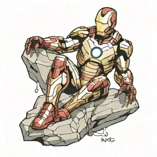 iron man sitting on a rock tattoo design idea