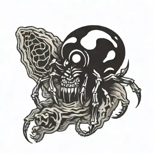 A spider with fangs with a torso of a mushroom shape tattoo design idea