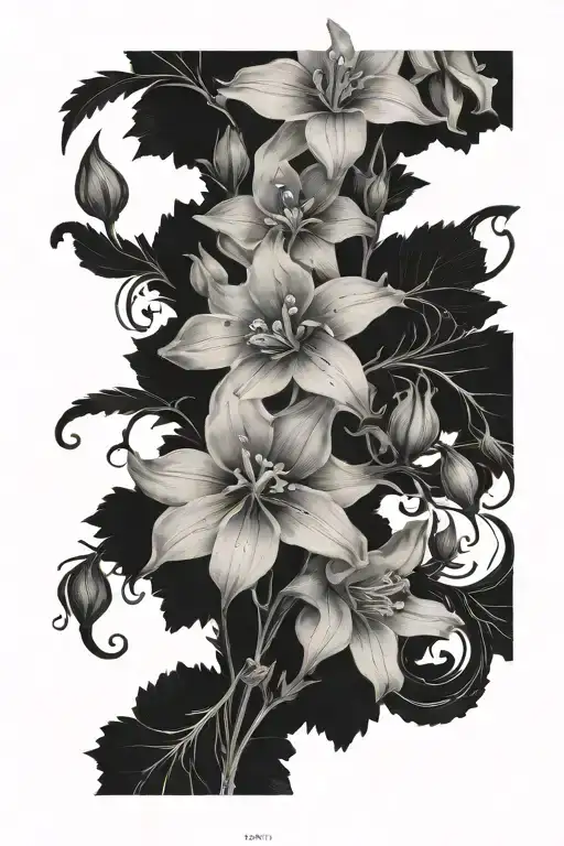 flower spine tattoo of a larkspur with a quote on the stem saying "this to shall pass" tattoo design idea