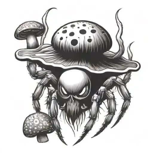 A spider with fangs with a torso of a mushroom shape with fangs tattoo design idea