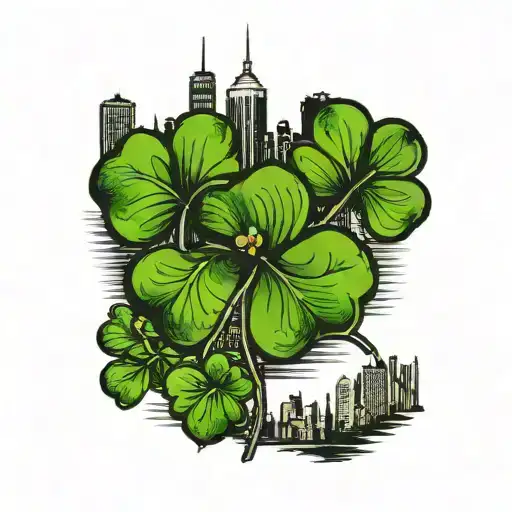 3 leaf clover with boston skyline or scene tattoo design idea