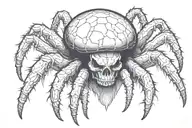 a spider with fangs with a body shaped like a mushroom with a skull face tattoo design idea