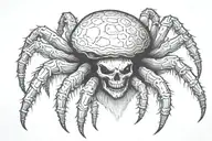 a spider with fangs with a body shaped like a mushroom with a skull face tattoo design idea