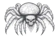 a spider with a body shaped like a mushroom with a skull face and fangs tattoo design idea