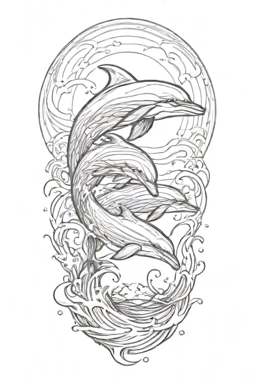 Water Ripples; Ocean, Dolphins; dolphin coming out of water tattoo design idea