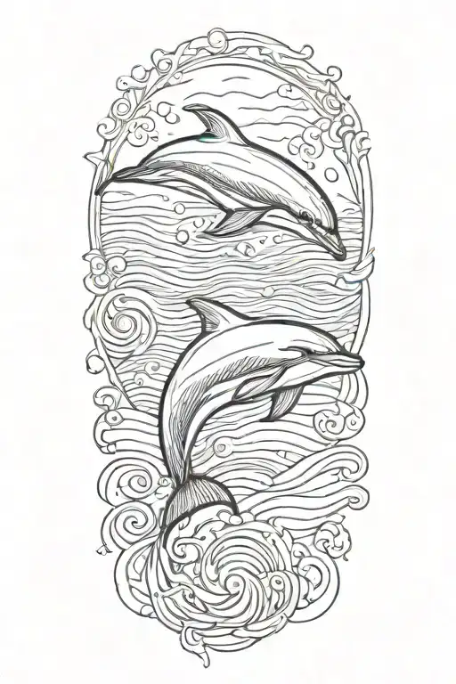 dolphin coming out of water, add ripples tattoo design idea