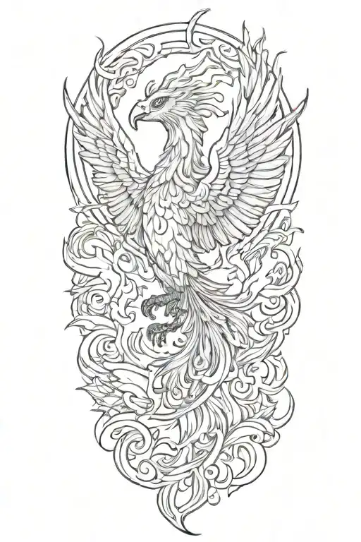 phoenix rising from flames, fire tattoo design idea