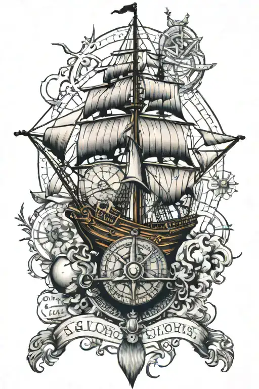 sail ship, compass, globe, unstoppable tattoo design idea