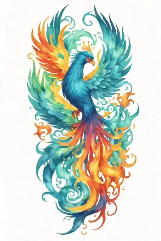 phoenix rising from flames, fire tattoo design idea