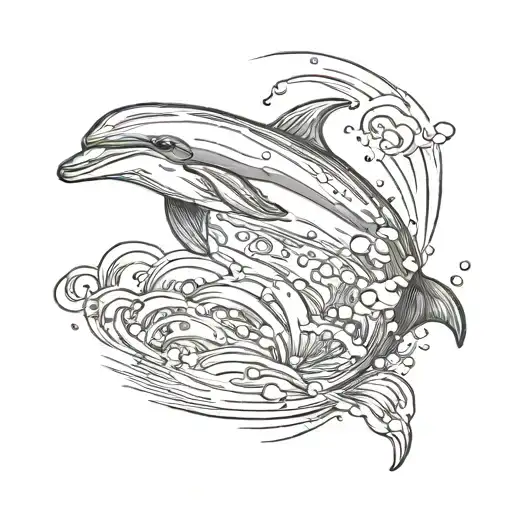 dolphin coming out of water, add ripples tattoo design idea