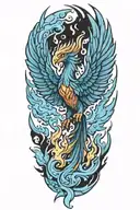 phoenix rising from flames, fire tattoo design idea