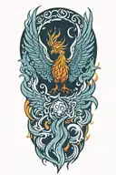 phoenix rising from flames, fire tattoo design idea