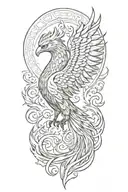 phoenix rising from flames, fire tattoo design idea