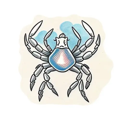 crab hanging on to cute female goat  tattoo design idea