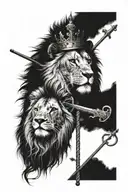 Half lion and lamb face with a rod and staff and crown tattoo design idea
