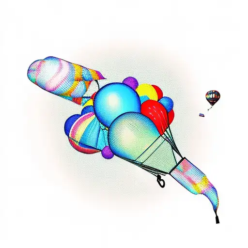 hammock flying with lot of balloons tattoo design idea
