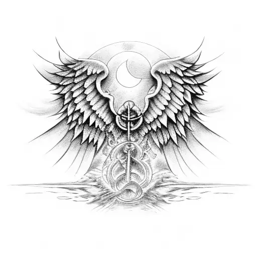 Immortal word with angel wings underneath and a scorpio in the middle tattoo design idea