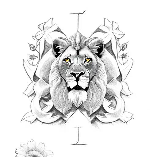 Christian Cross, lion, lamb, flowers tattoo design idea