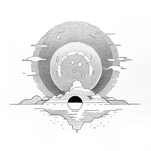 A serene landscape of a park at sunset, with the sun and moon sharing the sky tattoo design idea