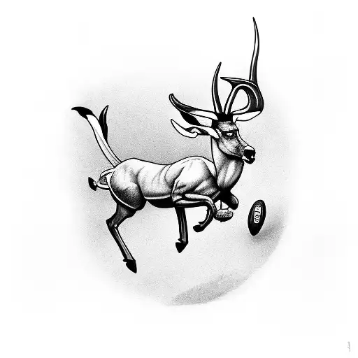 a south african rugby springbok jumping with 3 round spots on its hind quarter tattoo design idea