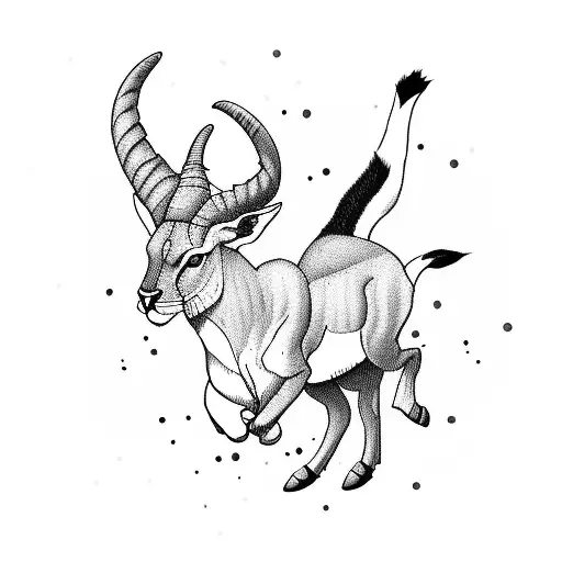 a south african rugby springbok leaping with 3 round patches. cat markings tattoo design idea