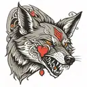wolf with heart in mouth open tattoo design idea