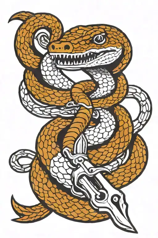 cottonmouth snake wrapped around wrench tattoo design idea