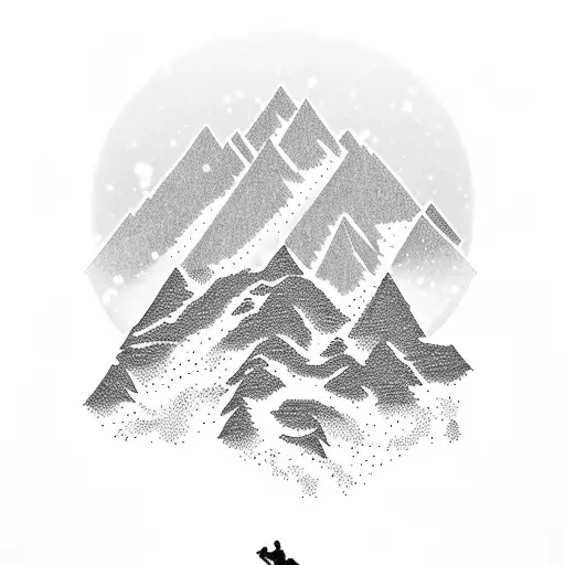 Snow-covered mountain range with a skier gracefully carving down the slopes tattoo design idea