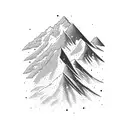 Snow-covered mountain range with a skier gracefully carving down the slopes tattoo design idea