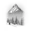 Snow-covered mountain range with a skier gracefully carving down the slopes tattoo design idea