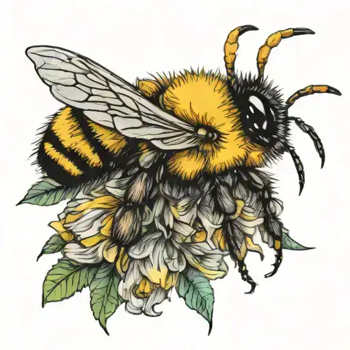 bumblebee yellow round fluff soft tattoo design idea