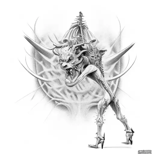 devil ripping nuns spine out while doing doggystyle tattoo design idea