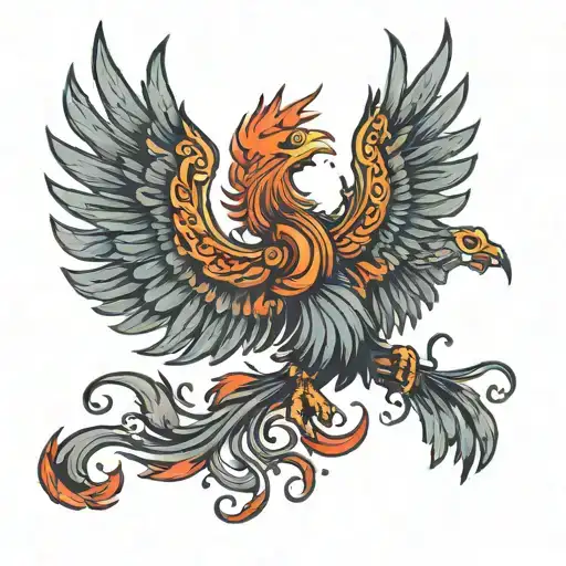 a Phoenix with fire and a mountain  tattoo design idea
