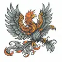 a Phoenix with fire and a mountain  tattoo design idea