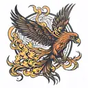 a Phoenix with fire and a mountain  tattoo design idea