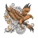 a Phoenix with fire and a mountain  tattoo design idea