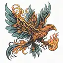 a Phoenix with fire and a mountain  tattoo design idea
